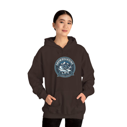 Snowboarding Hoodie – "Snowboarding Life" Graphic Pullover with Backboarder Illustration