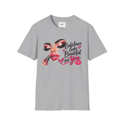 T-Shirt — "Confidence Looks Beautiful on You" Glam Makeup Graphic
