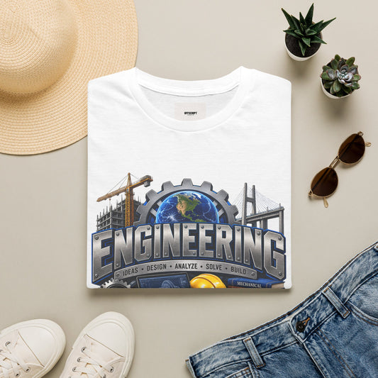 Engineering Graphic T-Shirt — STEM Design with Tools, Globe & 'Engineering' Text