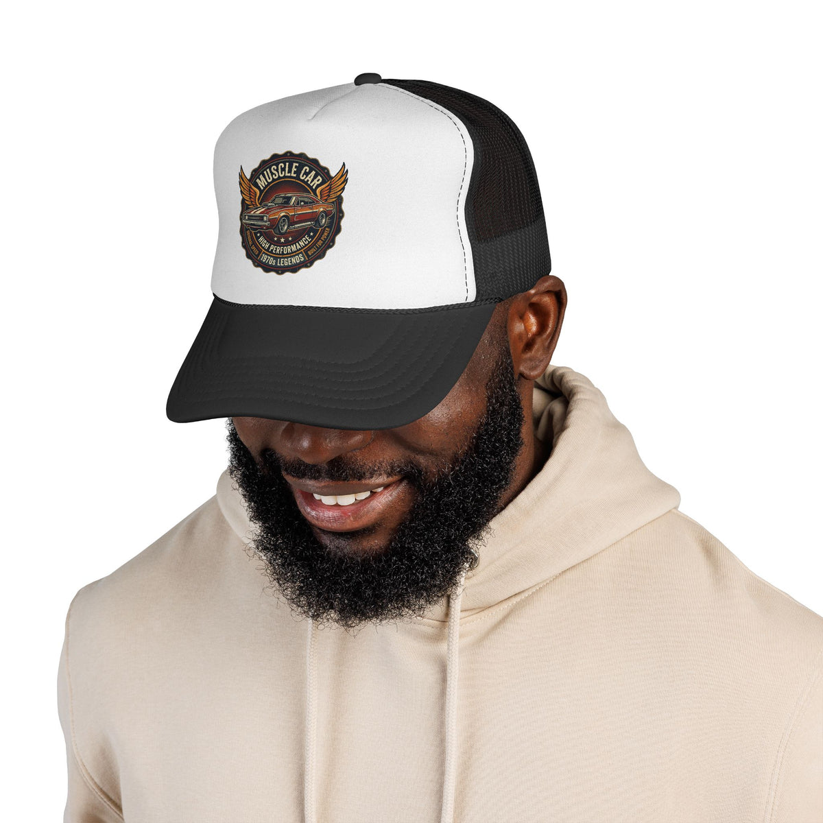 Muscle Car Emblem Trucker Cap | Vintage Hotrod Logo