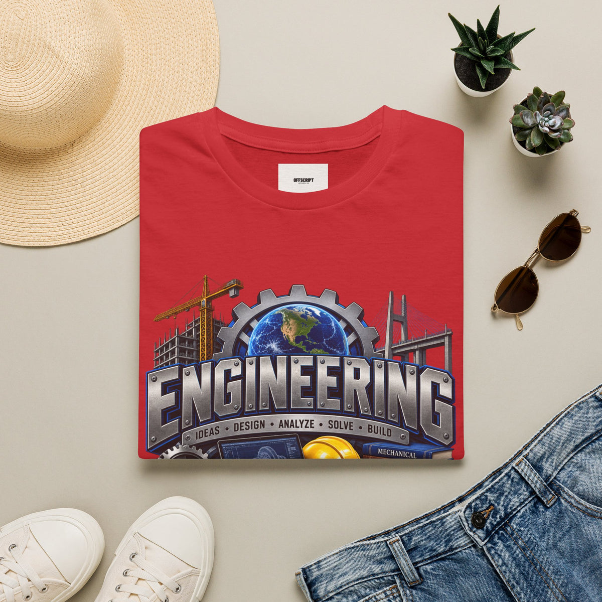 Engineering Graphic T-Shirt — STEM Design with Tools, Globe & 'Engineering' Text
