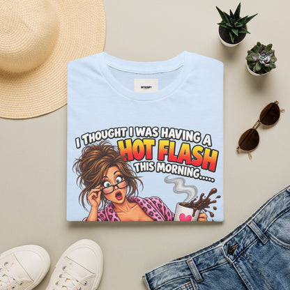 Hot Flash Coffee Tee — Funny Menopause T-Shirt (‘My Boobs Fell in the Coffee’)