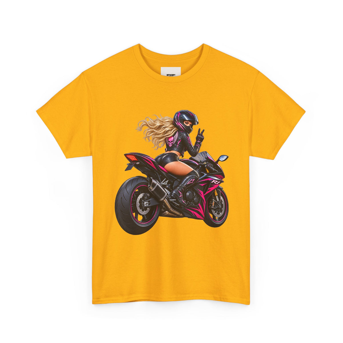 Motorcycle Girl Tee — Feminine Sportbike Rider Graphic Shirt