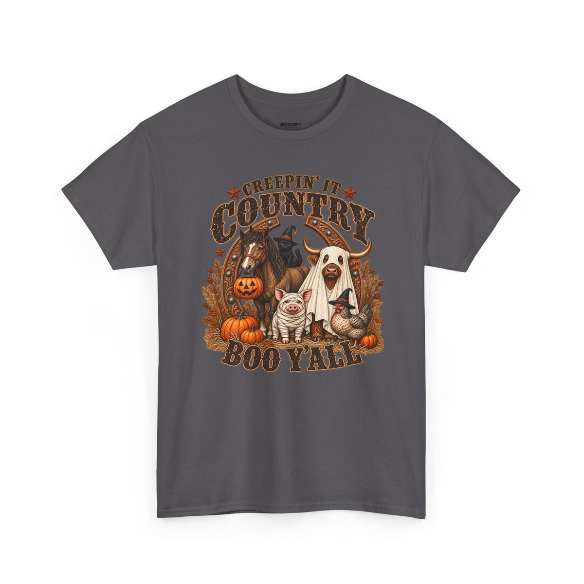 Country Halloween Tee — "Keepin' It Country Boo Y'all" Farm Animal Pumpkin T-Shirt