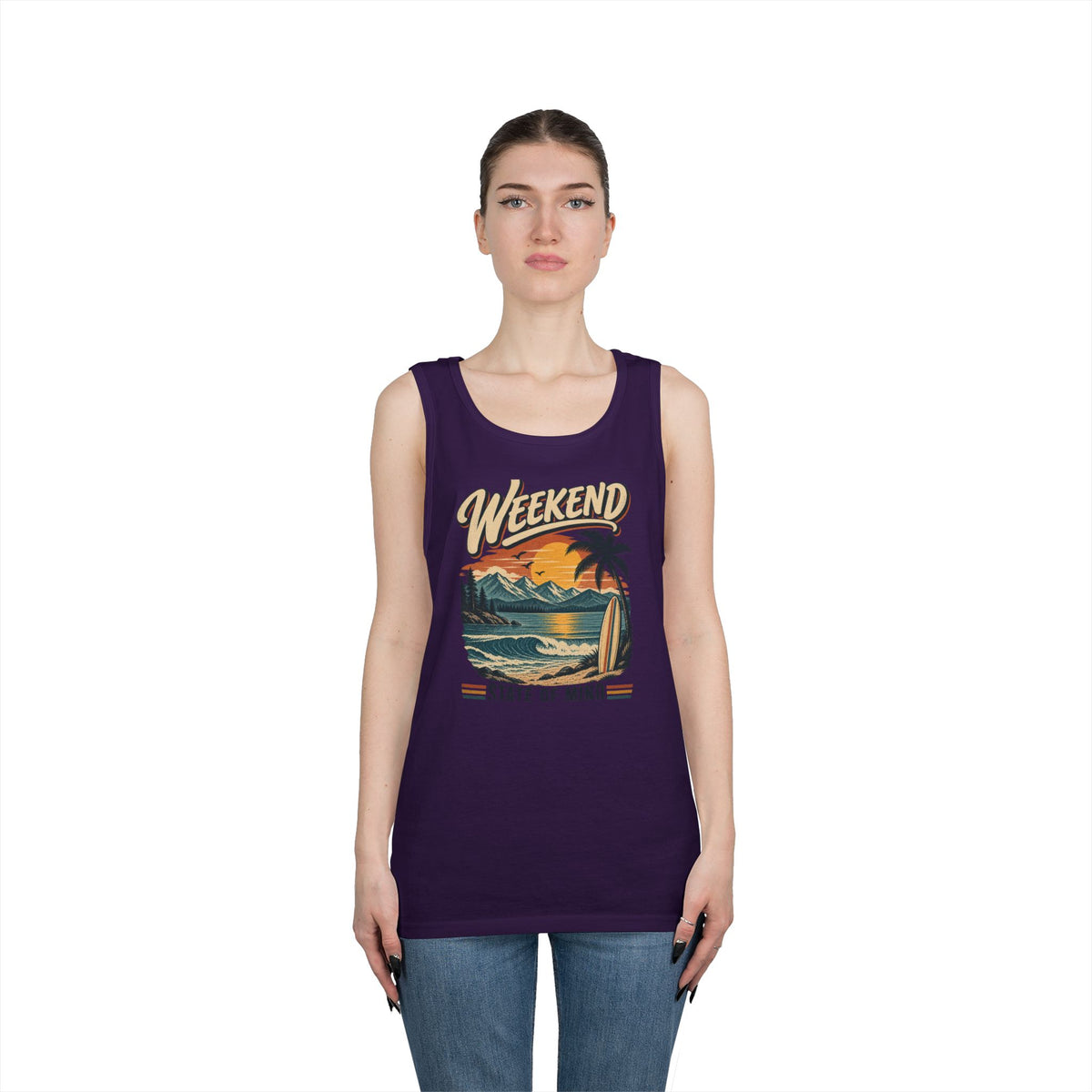 Weekend State of Mind Tank Top — Retro Beach Surf Sunset Graphic