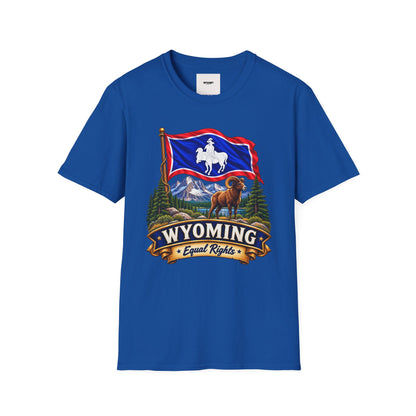 Wyoming Flag T-Shirt — Cowboy & Bison Mountain Scenic Tee