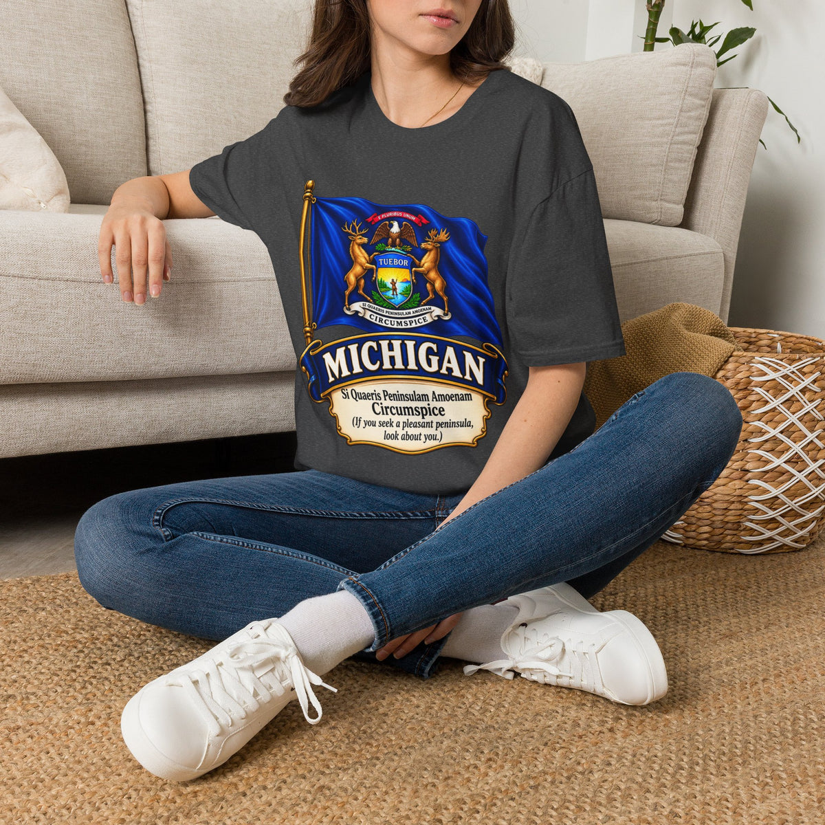 Michigan State Flag T-Shirt — Vintage State Seal Tee (TUEBOR)