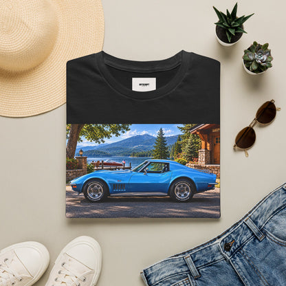 1968 Chevrolet Corvette Stingray Graphic T‑Shirt — Blue Classic Car Lakefront Print