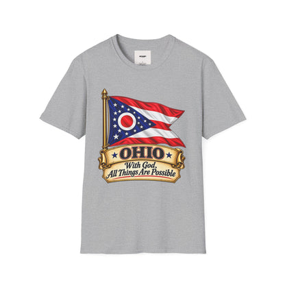Ohio Flag T-Shirt — "With God All Things Are Possible" Patriotic Tee