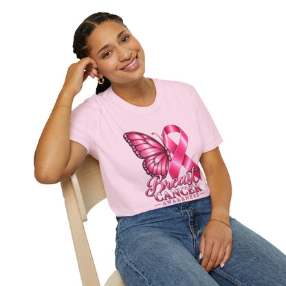 Pink Ribbon Butterfly Breast Cancer Awareness T-Shirt | Support Ribbon Tee