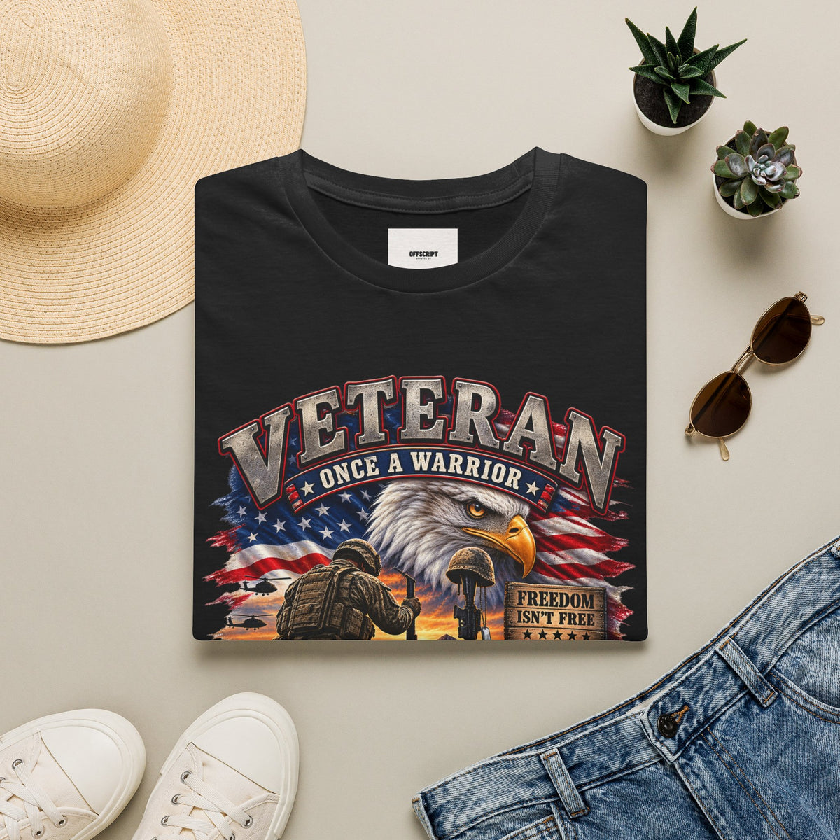 Veteran Once a Warrior T-Shirt — Patriotic Eagle & Flag Military Tribute
