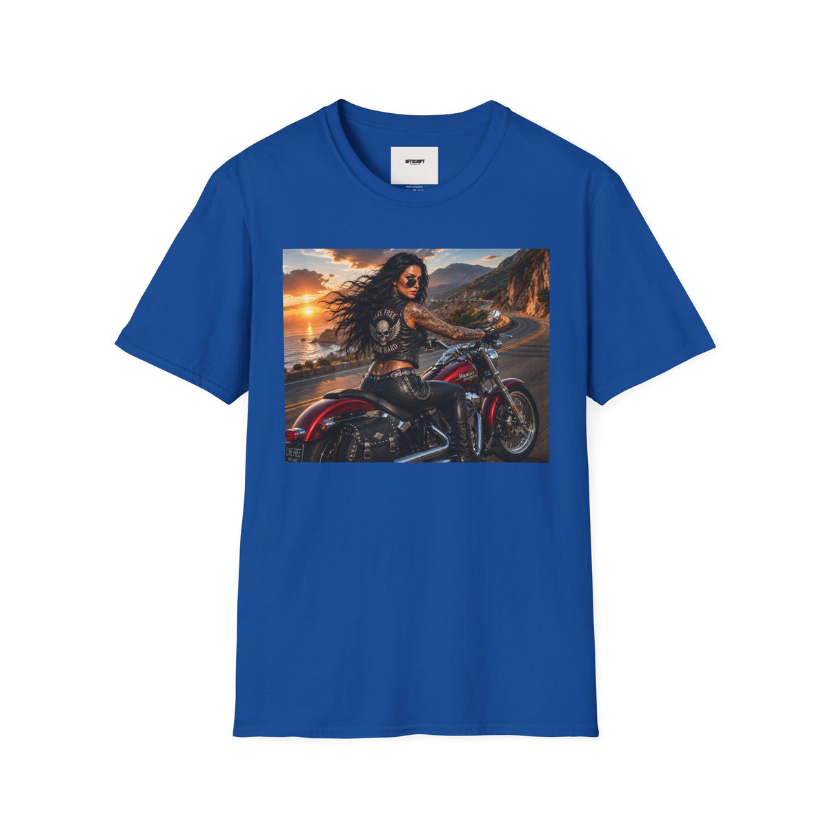 Biker Girl Sunset T-Shirt — Motorcycle Rider Graphic Tee