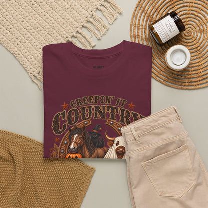 Country Halloween Tee — "Keepin' It Country Boo Y'all" Farm Animal Pumpkin T-Shirt