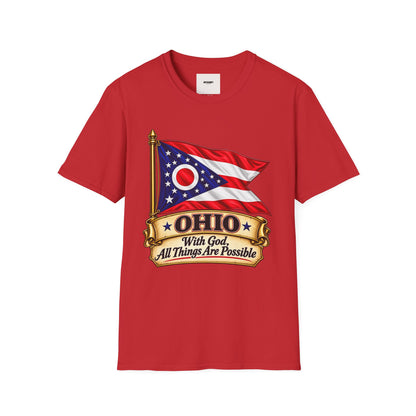 Ohio Flag T-Shirt — "With God All Things Are Possible" Patriotic Tee