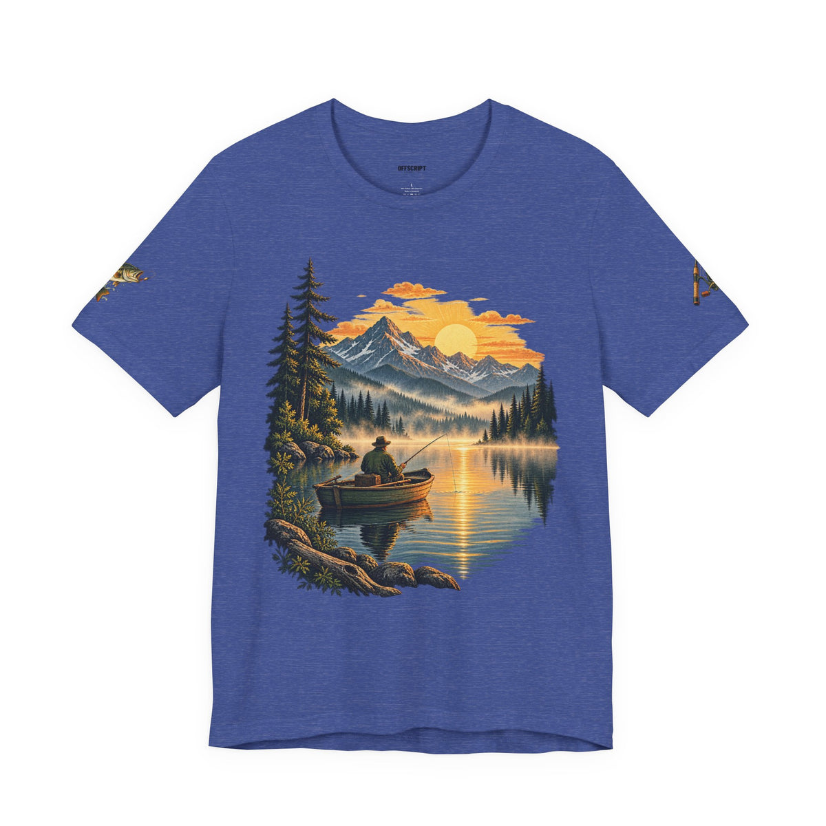 Sunset Lake Fishing T-Shirt — Mountain Boat Fishing Graphic Tee