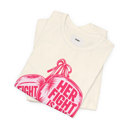 Breast Cancer Awareness Tee – “Her Fight Is My Fight” Boxing Gloves T-Shirt
