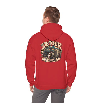 Detour Vintage Hot Rod Hoodie — "Take The Long Way" Classic Car Sweatshirt