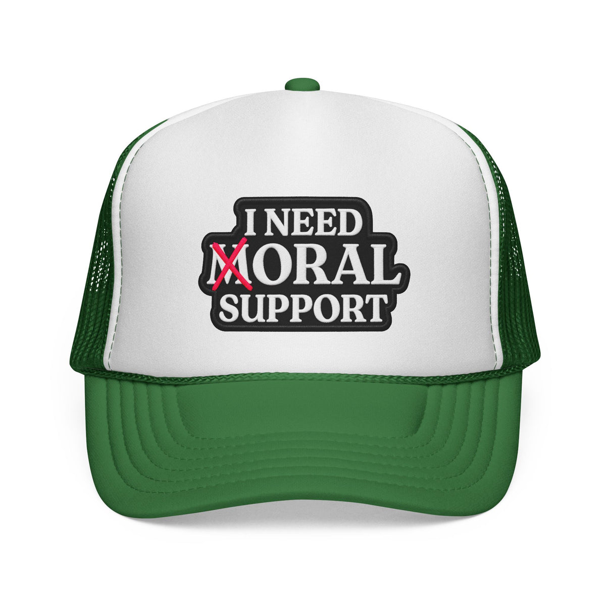 I Need Moral Support Trucker Cap — Funny Protest Patch Hat