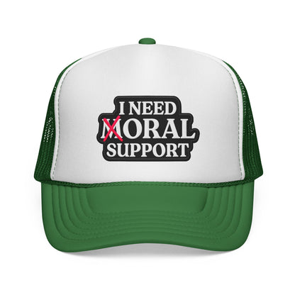 I Need Moral Support Trucker Cap — Funny Protest Patch Hat