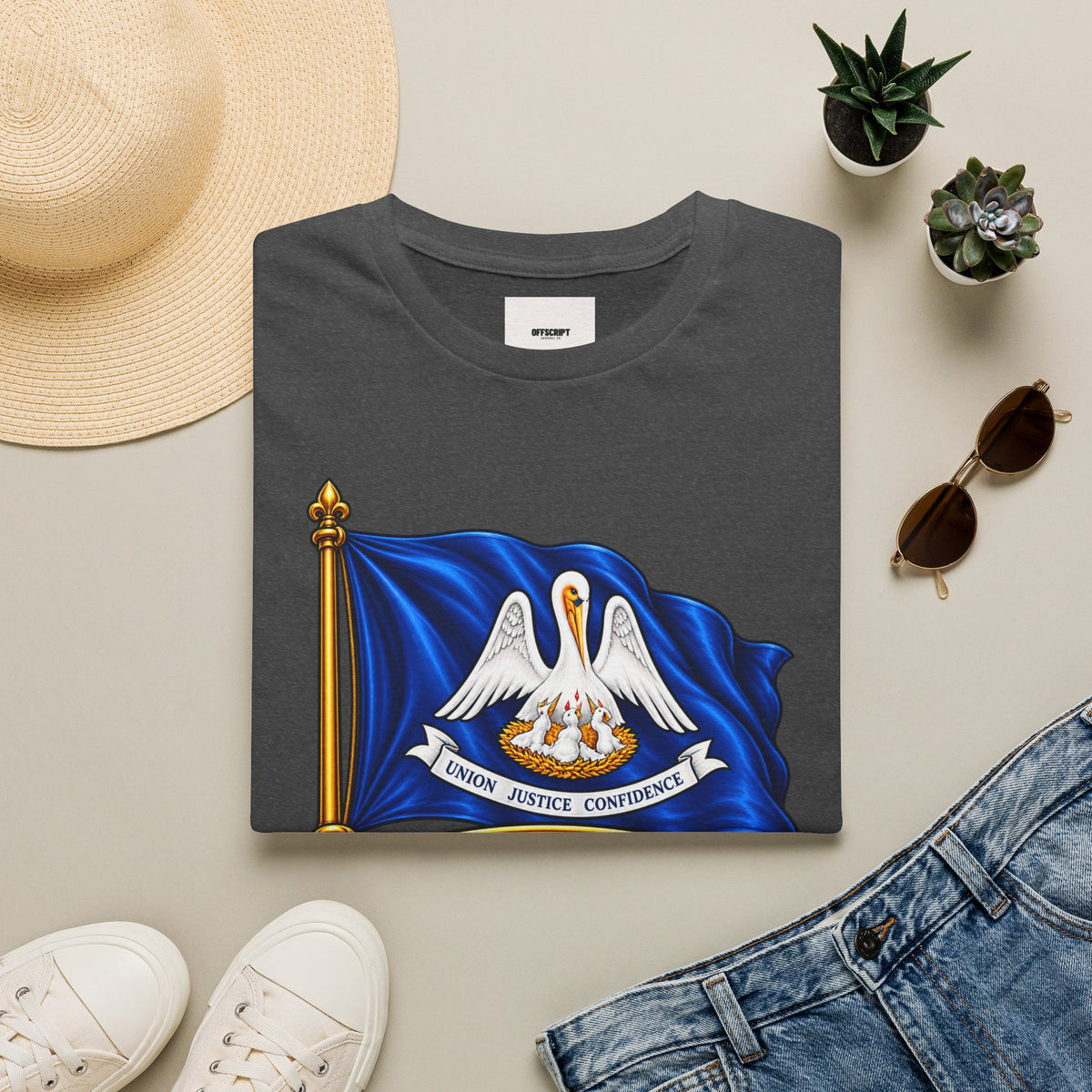 Louisiana State Flag T-Shirt — Pelican Emblem "Union, Justice & Confidence" Tee