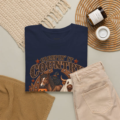 Country Halloween Tee — "Keepin' It Country Boo Y'all" Farm Animal Pumpkin T-Shirt