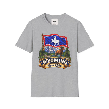 Wyoming Flag T-Shirt — Cowboy & Bison Mountain Scenic Tee