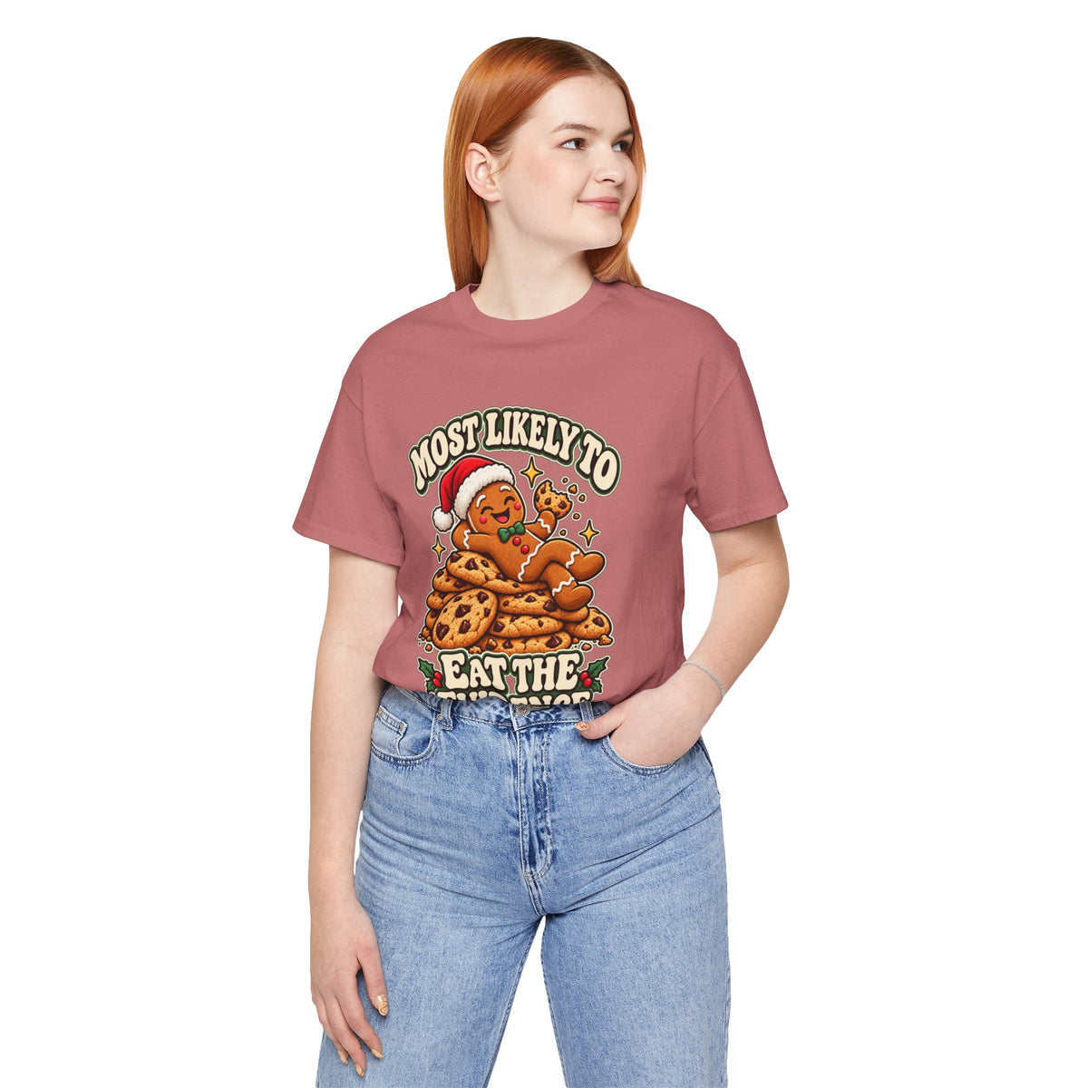 Funny Christmas Tee — "Most Likely to Eat the Evidence" Gingerbread Cookie Shirt