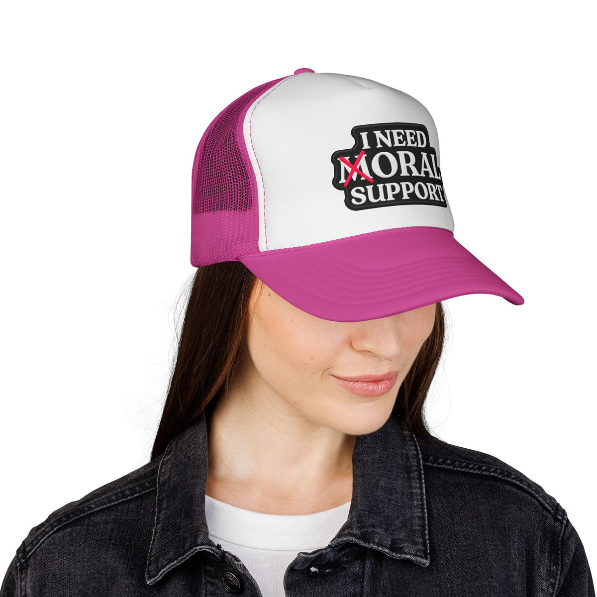 I Need Moral Support Trucker Cap — Funny Protest Patch Hat