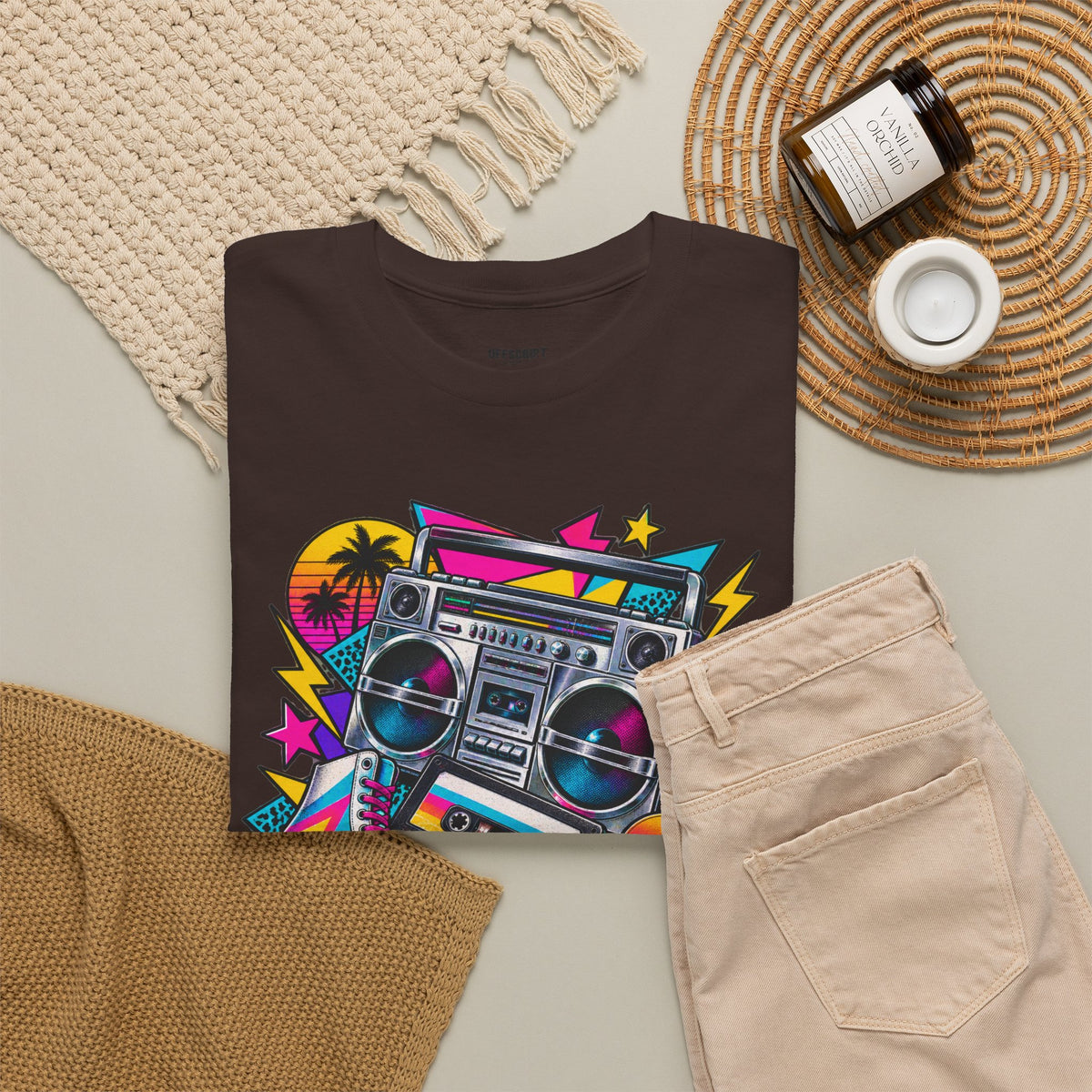 Retro Boombox Tee — 80s Neon Music Graphic T-Shirt