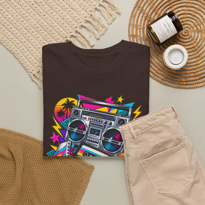 Retro Boombox Tee — 80s Neon Music Graphic T-Shirt
