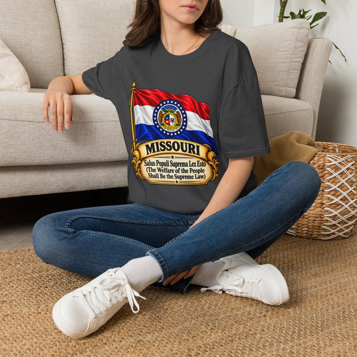 Missouri Flag T‑Shirt — State Seal & Motto Folded Flag Tee