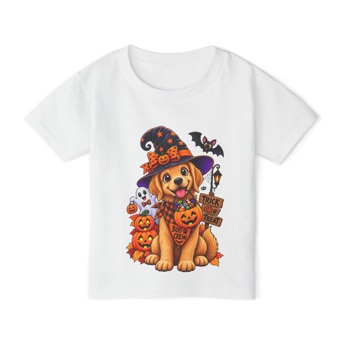 Toddler Halloween Puppy T-Shirt — Cute Witch Dog with Pumpkins & 'Trick or Treat'