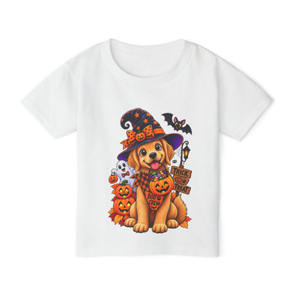 Toddler Halloween Puppy T-Shirt — Cute Witch Dog with Pumpkins & 'Trick or Treat'