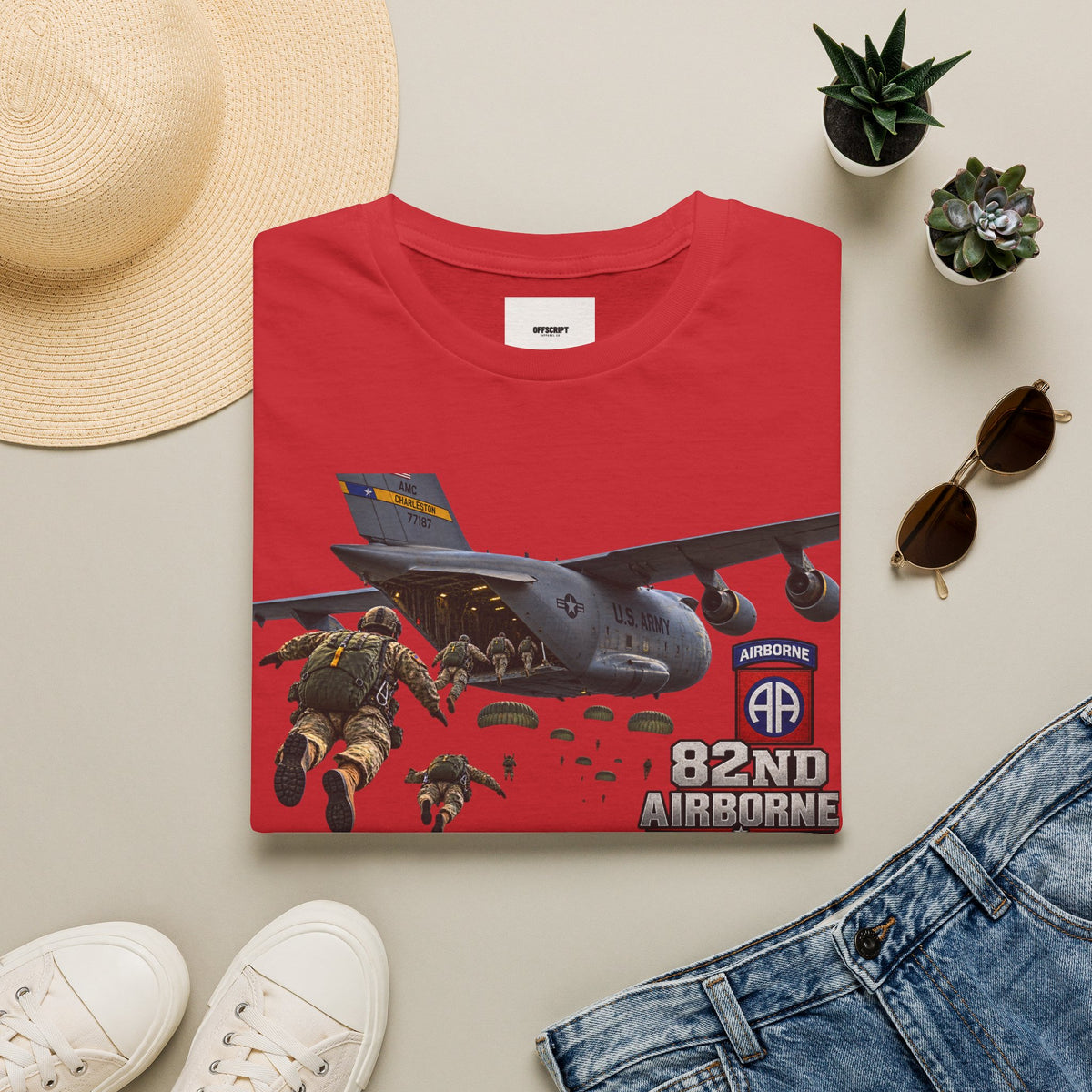 82nd Airborne Paratrooper T-Shirt — Military Jump C-17 Skydiving Design