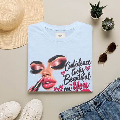 T-Shirt — "Confidence Looks Beautiful on You" Glam Makeup Graphic