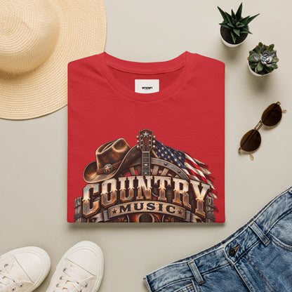 Country Music Graphic T‑Shirt — Western Guitar & Flag Design