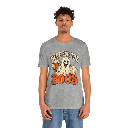 Here for the Boos Halloween T-Shirt — Ghost Drinking Beer Graphic Tee