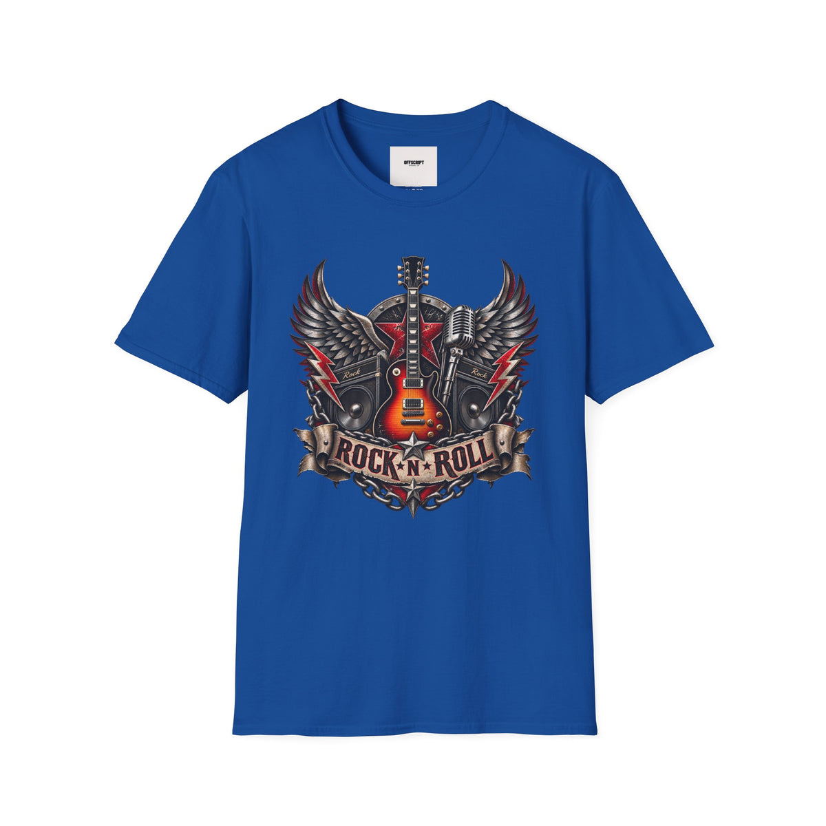 Rock 'n' Roll Guitar Tee — Vintage Winged Guitar & Microphone Design