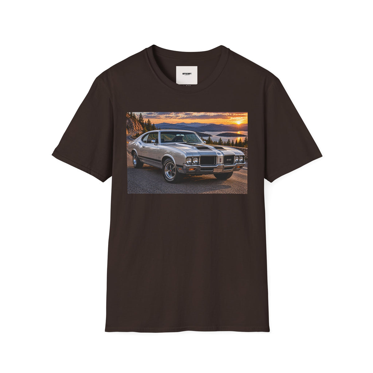 Classic Muscle Car Sunset T-Shirt — Vintage Oldsmobile Photo Tee