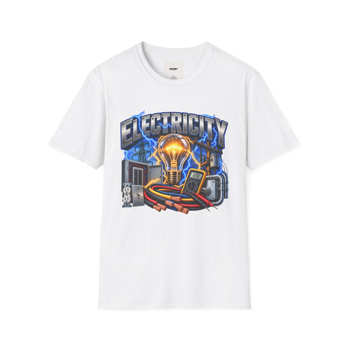 Electricity Graphic T-Shirt — Vintage Lightbulb Power Design