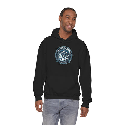 Snowboarding Hoodie – "Snowboarding Life" Graphic Pullover with Backboarder Illustration