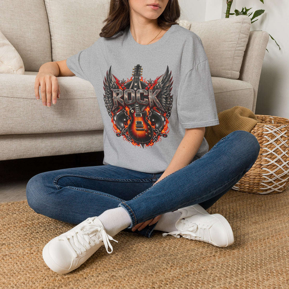 Rock Wings T‑Shirt — Vintage Guitar Flame Graphic Tee for Music Lovers
