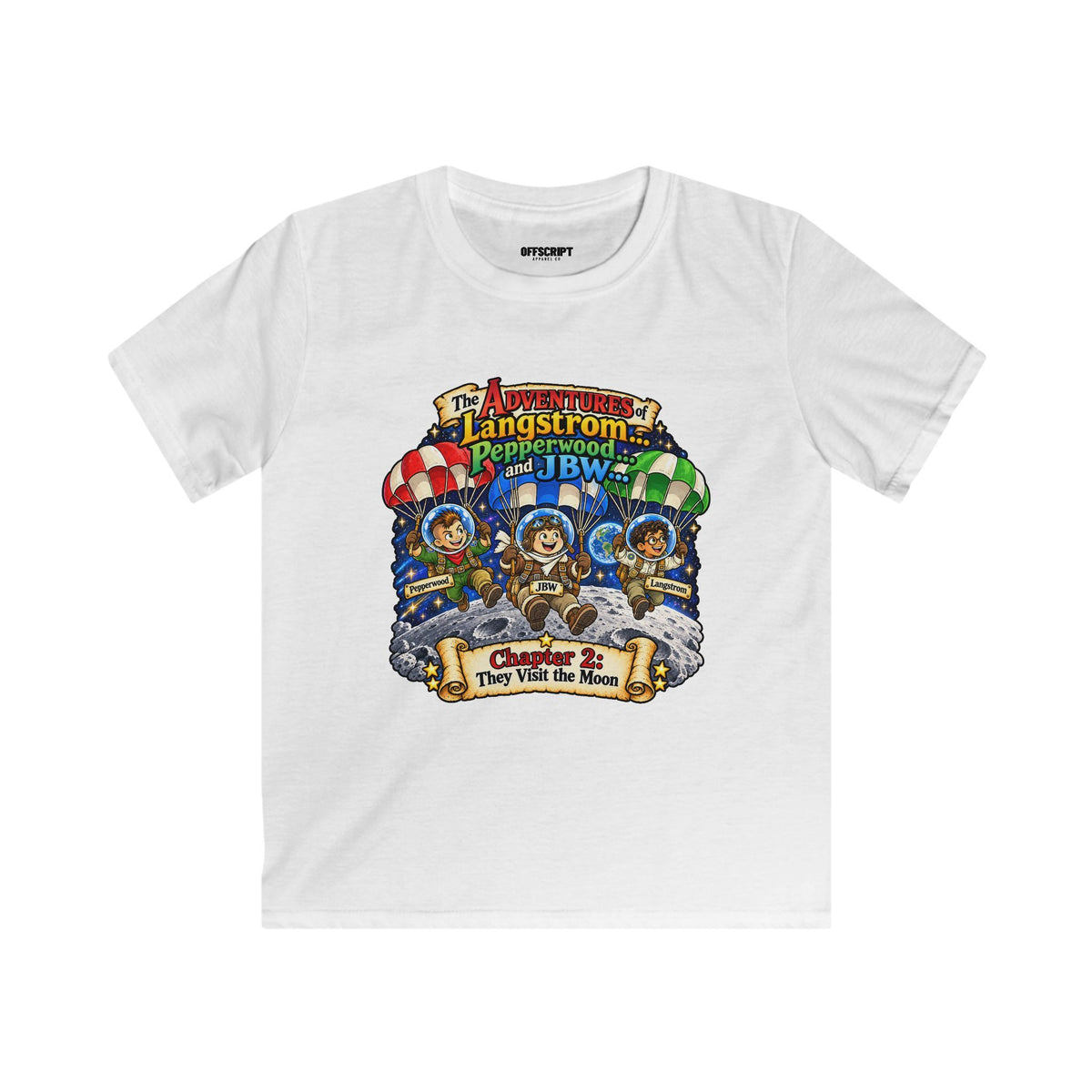 Kids Tee — The Adventures of Langstrom, Pepperwood & JBW: Chapter 2 "This Was The Moon"