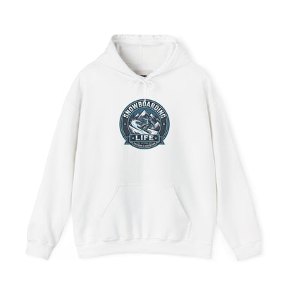 Snowboarding Hoodie – "Snowboarding Life" Graphic Pullover with Backboarder Illustration