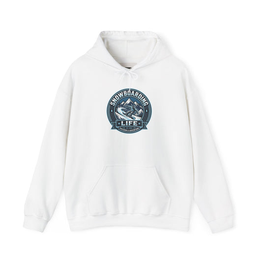 Snowboarding Hoodie – "Snowboarding Life" Graphic Pullover with Backboarder Illustration