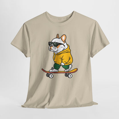 Skateboarding French Bulldog T‑Shirt – Cute Bulldog on Skateboard Graphic Tee