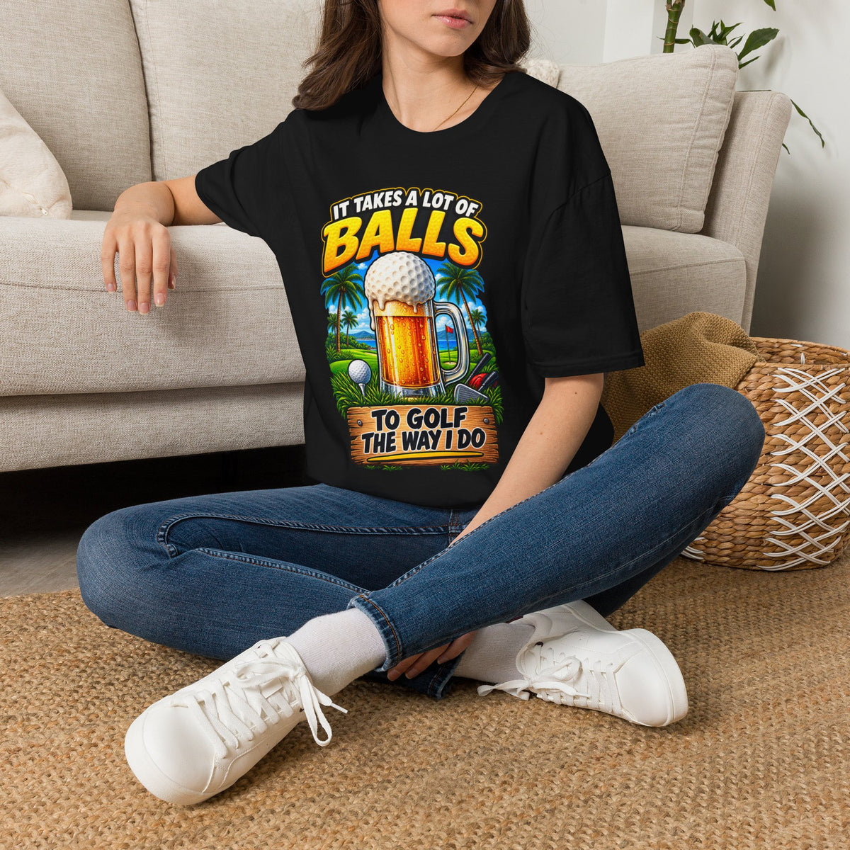 Golf T-Shirt — "It Takes a Lot of Balls" Beer & Golf Graphic