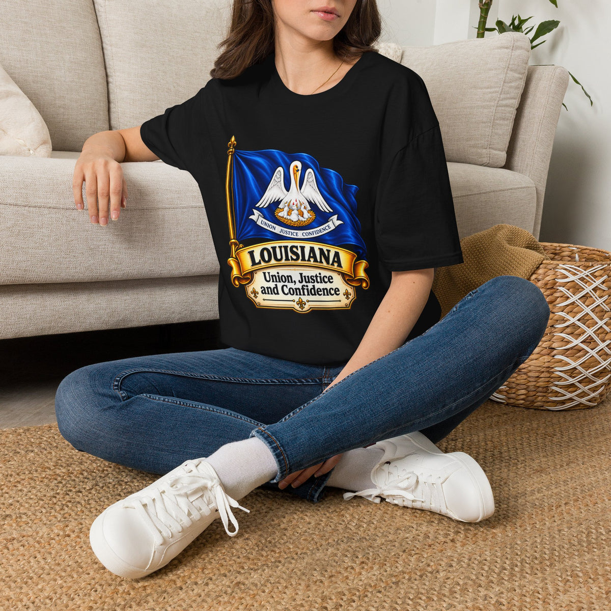 Louisiana State Flag T-Shirt — Pelican Emblem "Union, Justice & Confidence" Tee