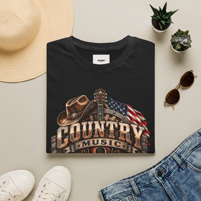 Country Music Graphic T‑Shirt — Western Guitar & Flag Design