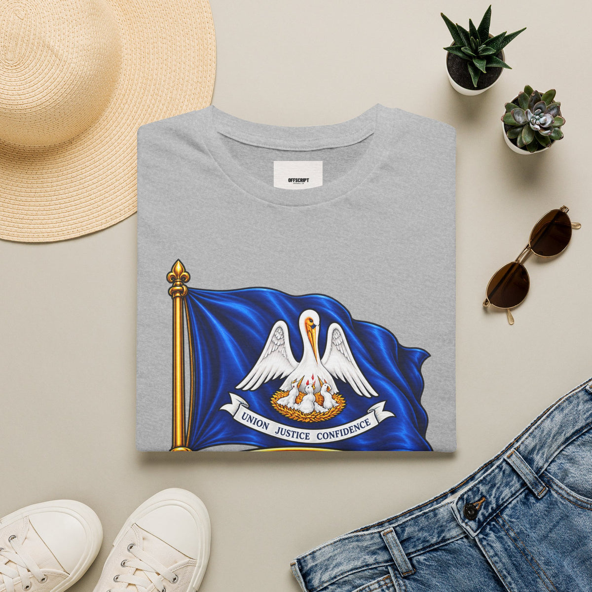 Louisiana State Flag T-Shirt — Pelican Emblem "Union, Justice & Confidence" Tee
